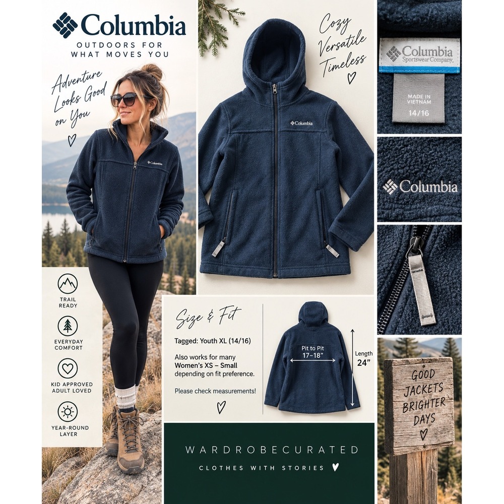 Columbia Girls XL 14/16 Navy Hooded Fleece Jacket Youth Women XS Small